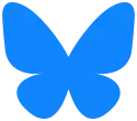A simplified silhouette of a butterfly, with two symmetric pairs of wings, colored with a sky-blue gradient.