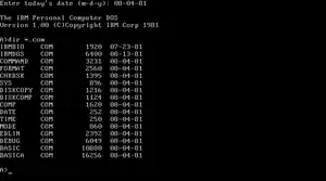 Screenshot of IBM PC DOS 1.00, an operating system