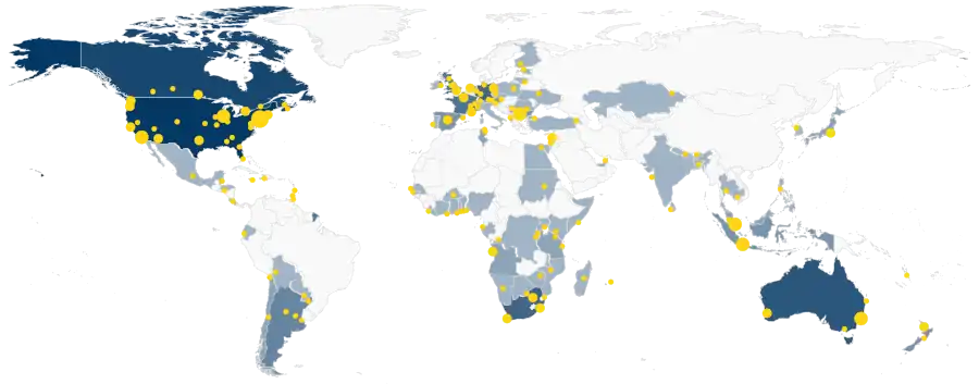 Map of Quad9 recursive resolver locations as of 2021-05-27