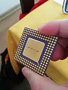 A UMC Green CPU. Label "Not for U.S. sale" is printed backside. Model U5SD, 486, 33Mhz.